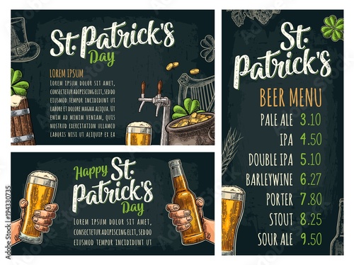 Poster and price menu. St. Patrick's calligraphic lettering.