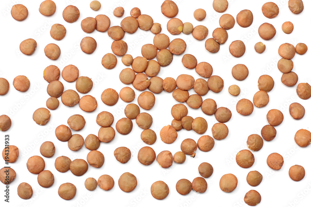 Pile lentil isolated on white background. Top view. Pile lentil isolated on white background. Top view.