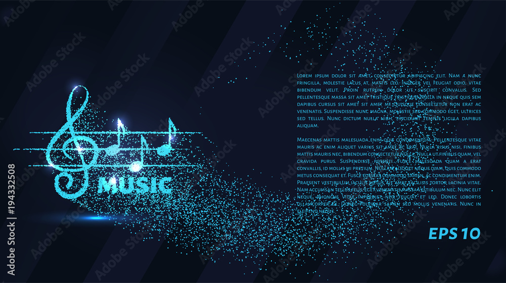 Fototapeta premium Treble clef and notes of the particle. Music logo made of small circles