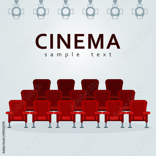 Auditorium and seats in a movie theater. Flat vector cartoon Cinema interior illustration with chair, armchair and sofa. Objects isolated on a white background.