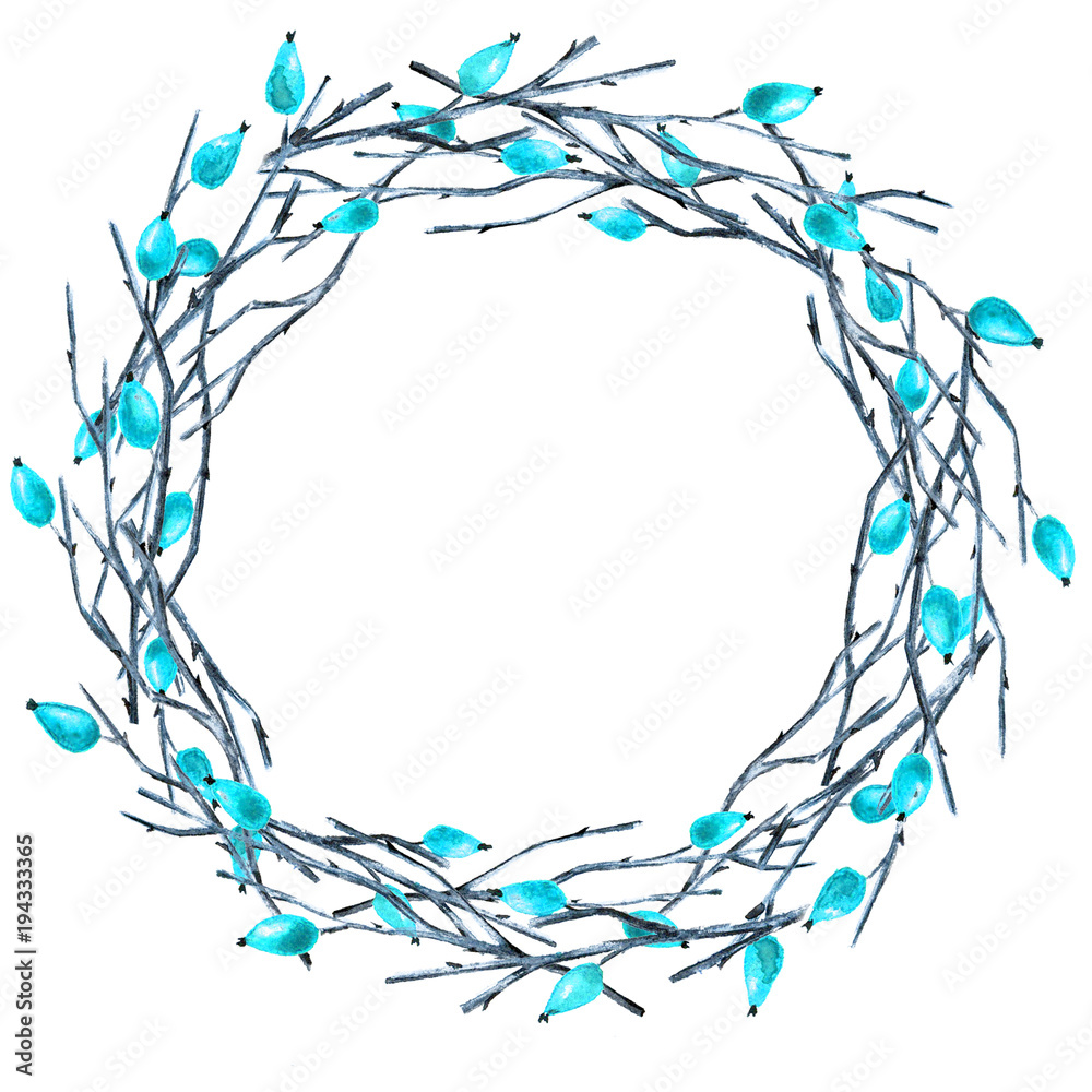 Watercolor Botanical Wreath with Briar Branches. Watercolor Botanical Wreath with Briar Branches.