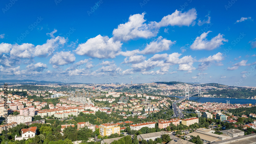 The view on Istambul, Bosporus and the bridge. Clouds in the sky