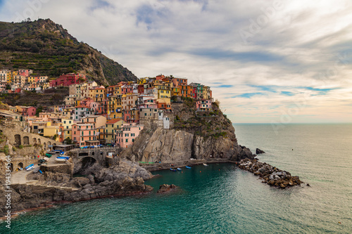View of Manarola, picturesque village of Cinque Terre National park, province of La Spezia, Liguria, Italy