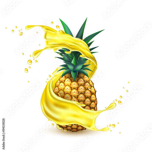 Vector realistic pineapple juice splash slice