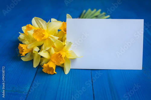 Fototapeta Naklejka Na Ścianę i Meble -  Flowers Greeting Card . Spring easter background with daffodils bouquet