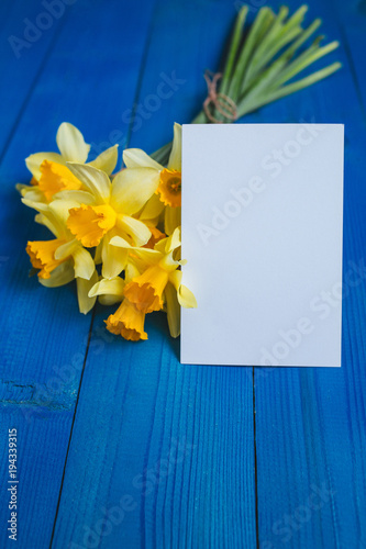 Fototapeta Naklejka Na Ścianę i Meble -  Flowers Greeting Card . Spring easter background with daffodils bouquet