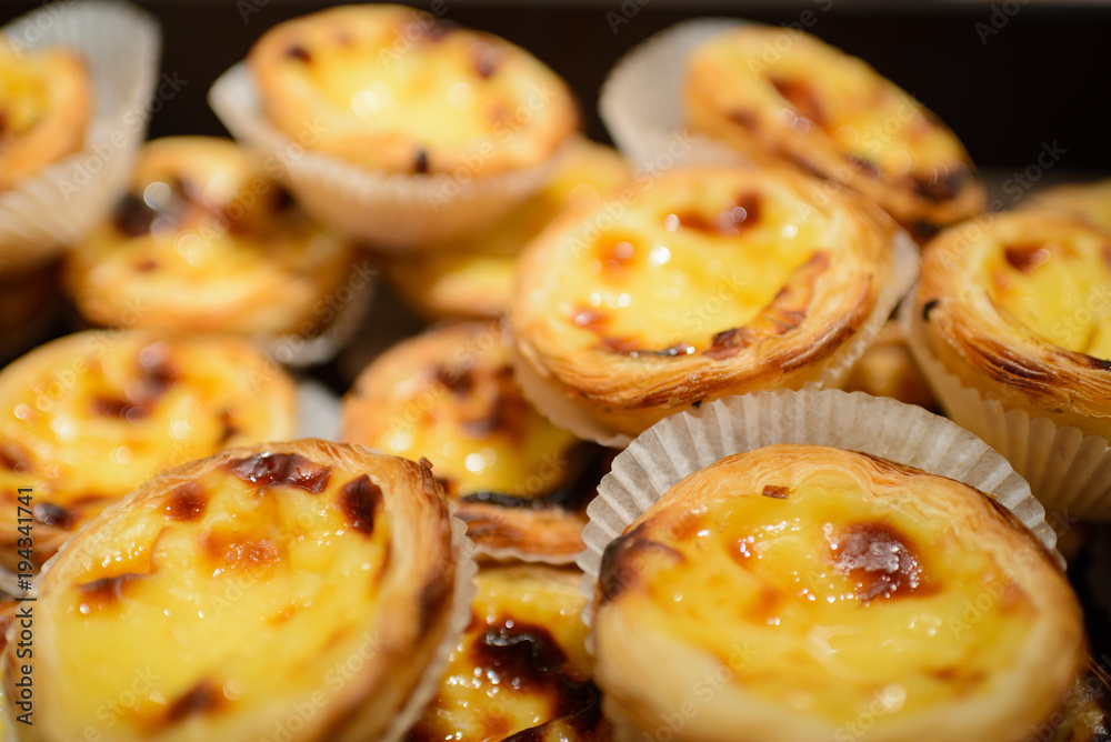 Portuguese egg tarts. Traditional Portuguese dessert called pastel de nata or pasteis de nata.