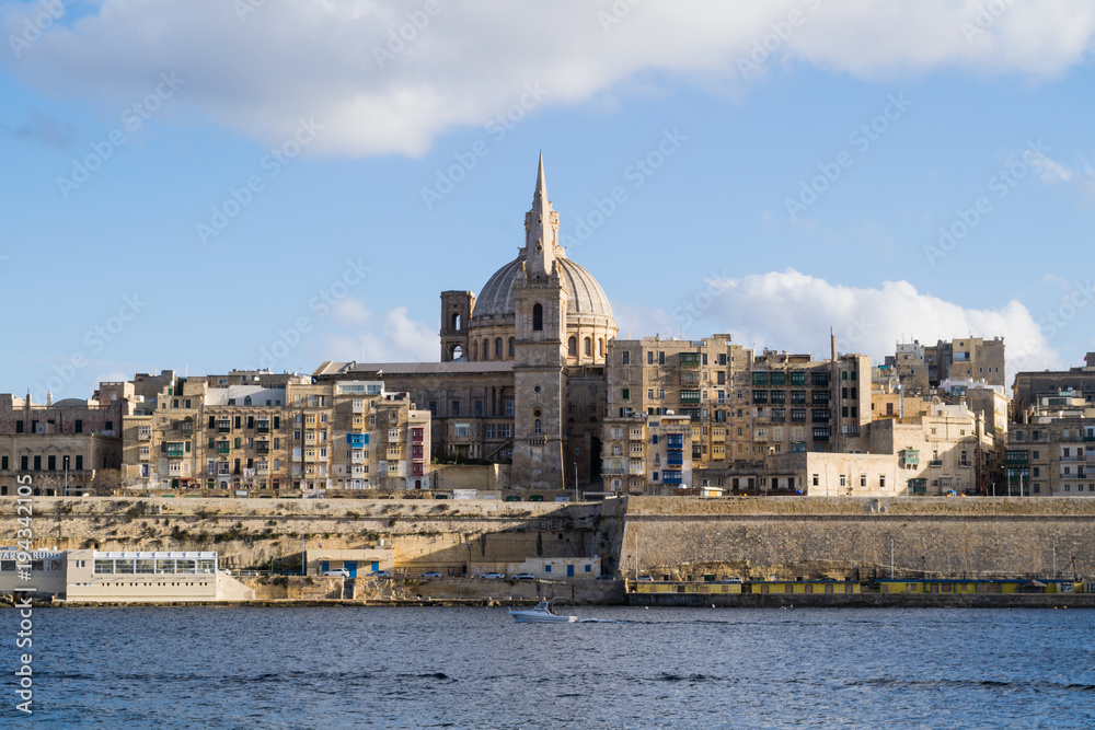 Cityscape of Valletta the capital of Malta across the Marsamxett Harbour