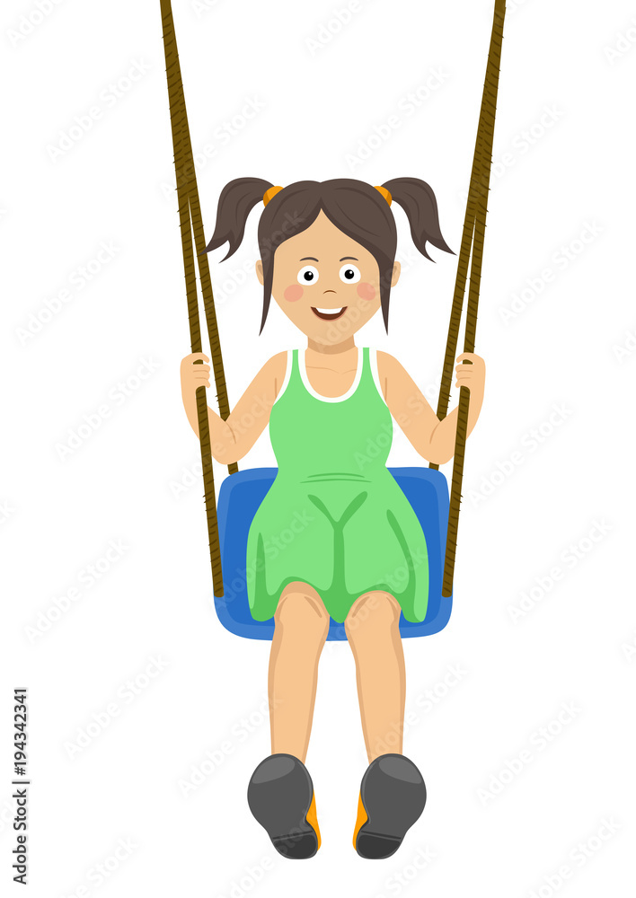 Beautiful teenager girl riding a swing outdoors isolated over white background Beautiful teenager girl riding a swing outdoors isolated over white background