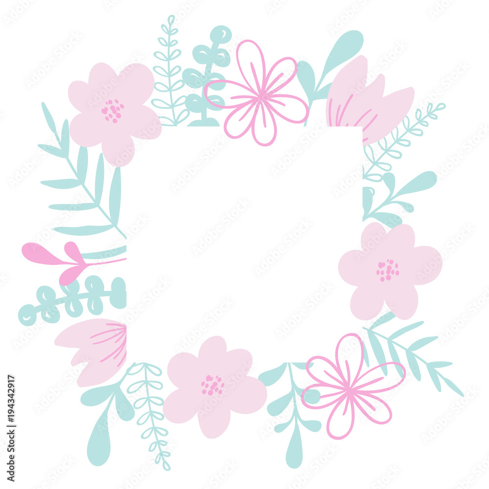 Romantic vector frame with flower and leaves. For wedding invitation card, print