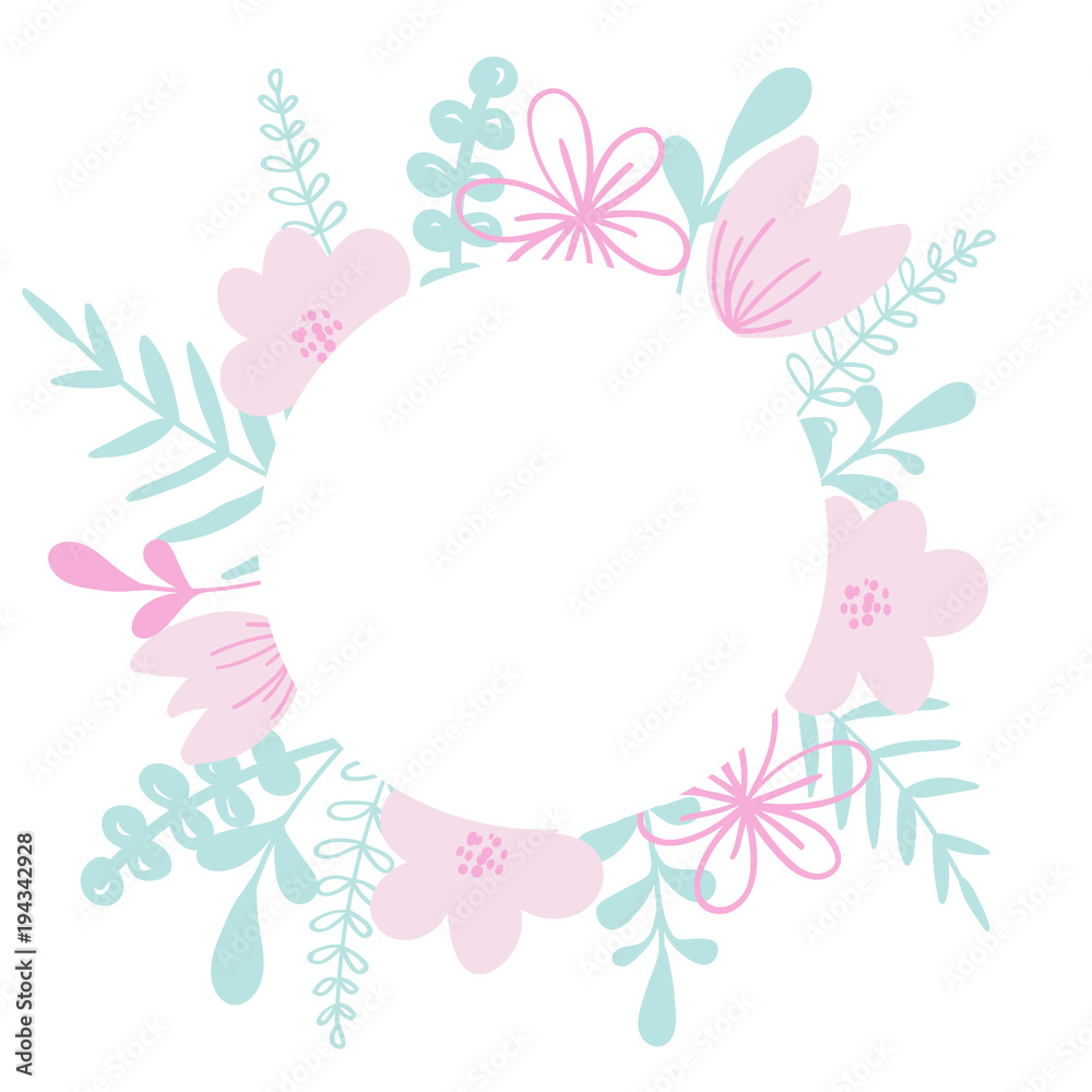 Round vector frame with flower and leaves. For wedding invitation card, print Round vector frame with flower and leaves. For wedding invitation card, print