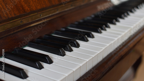 Piano keyboard background with selective focus. 