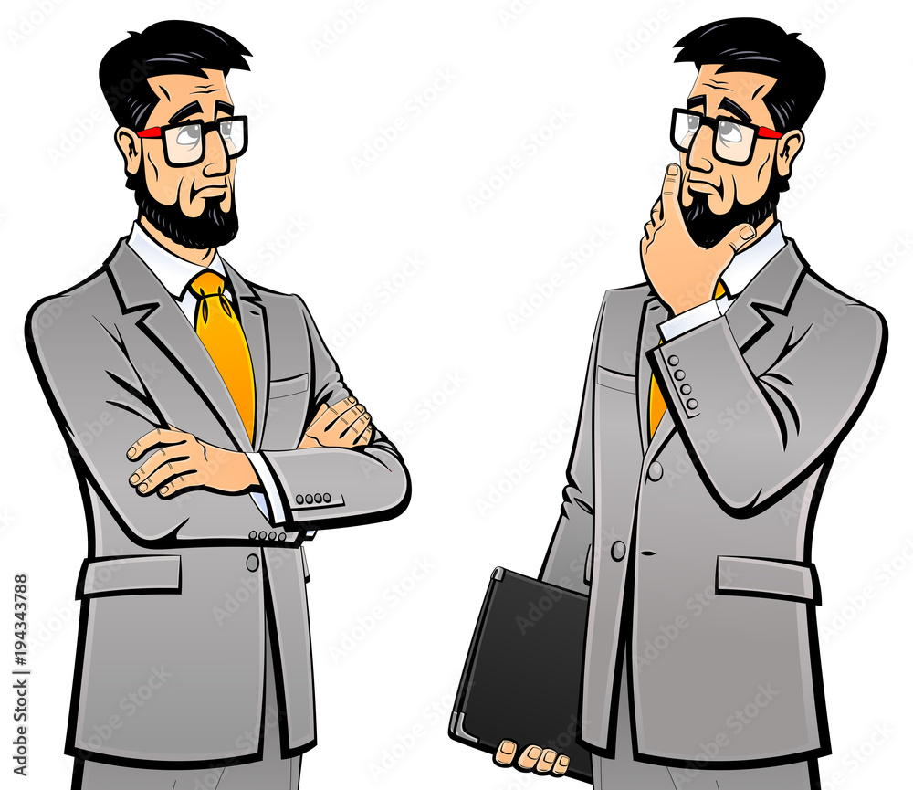 The man in the business suit pondered. Businessman, boss. A set of images. The man in the business suit pondered. Businessman, boss. A set of images.