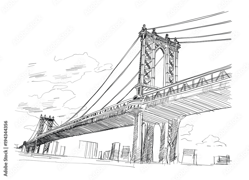 Bridge New York USA Hand drawn Vector illustration. Bridge New York USA Hand drawn Vector illustration.