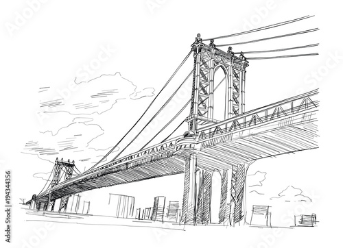 Bridge New York USA Hand drawn Vector illustration.