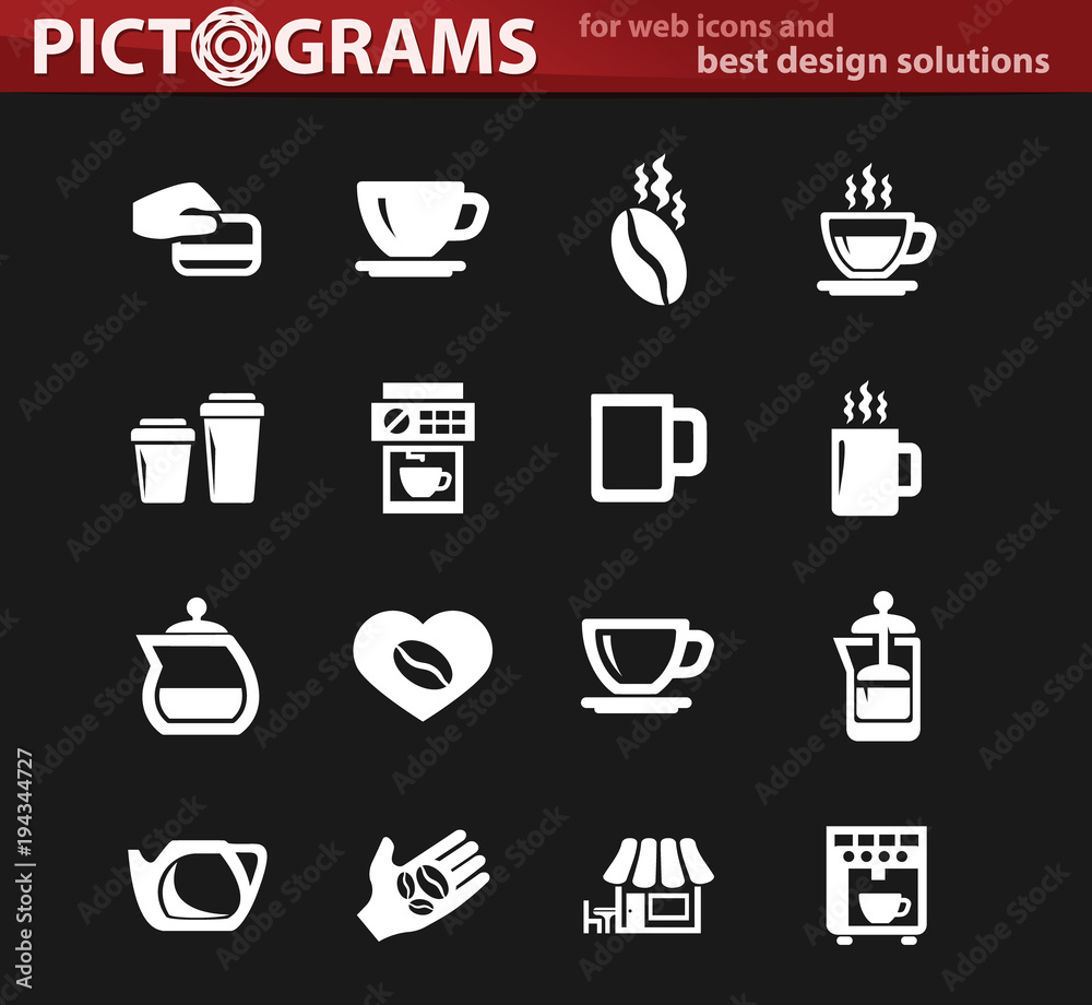 Coffee white icons set