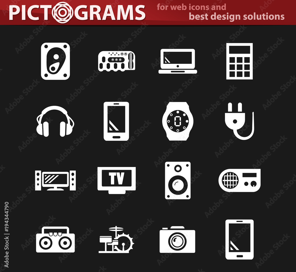 Devices white icons set Devices white icons set