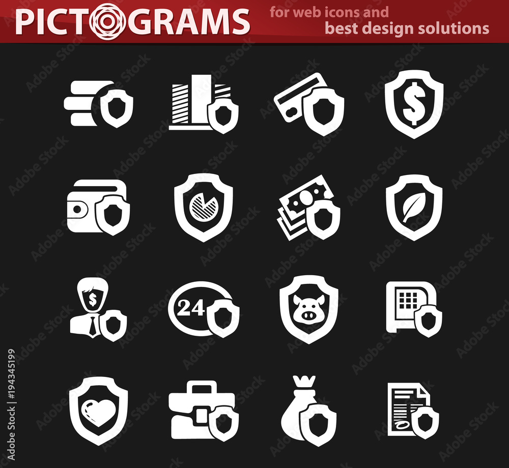 Insurance white icons set Insurance white icons set