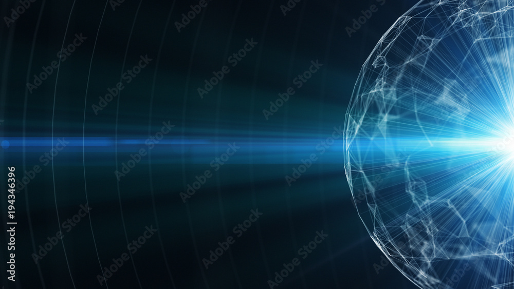 3D abstract technology with intersections and particles. Network of lines with sphere shape. Lens flare effect. 3D abstract technology with intersections and particles. Network of lines with sphere shape. Lens flare effect.