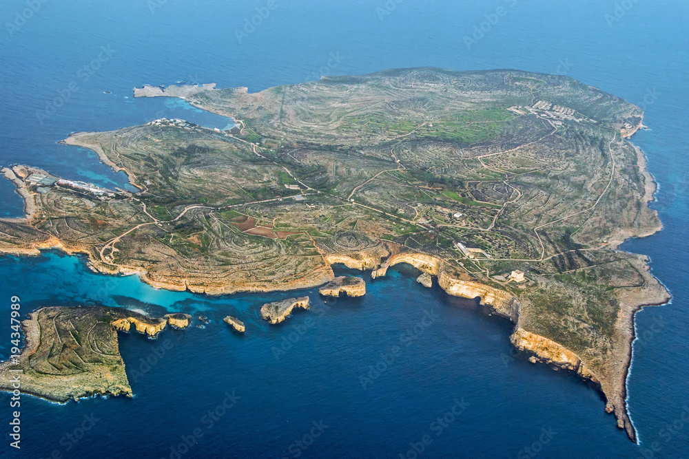 aerial view of Malta island in blue sea - obrazy, fototapety, plakaty 