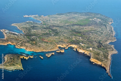 aerial view of Malta island in blue sea photo