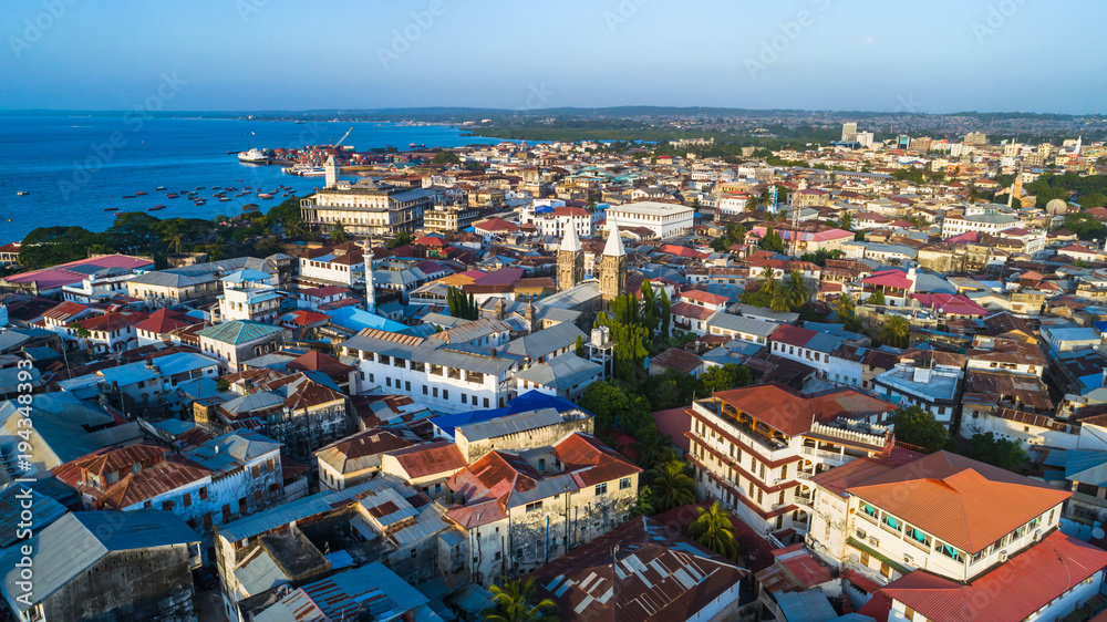Aerial. Stone town, Zanzibar, Tanzania.