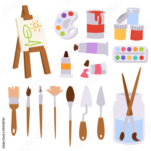 Painting art tools palette vector illustration details stationery creative paint equipment creativity artist instrument.