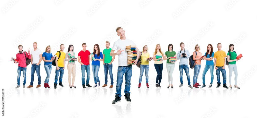 Group of young teenage people isolated on white