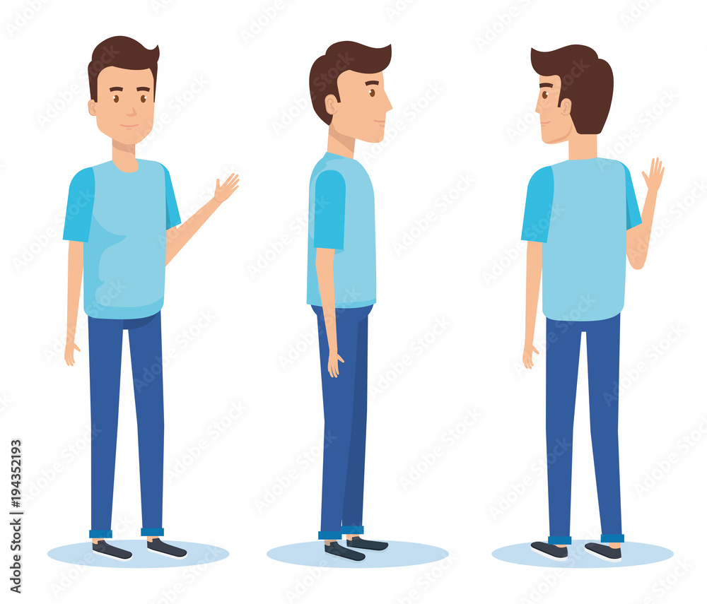 group of youngs men poses styles vector illustration design