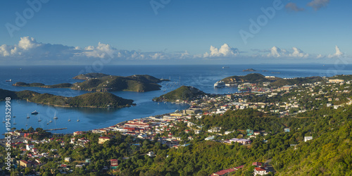 U.S. Virgin Islands, St. Thomas, Charlotte Amalie, elevated town view