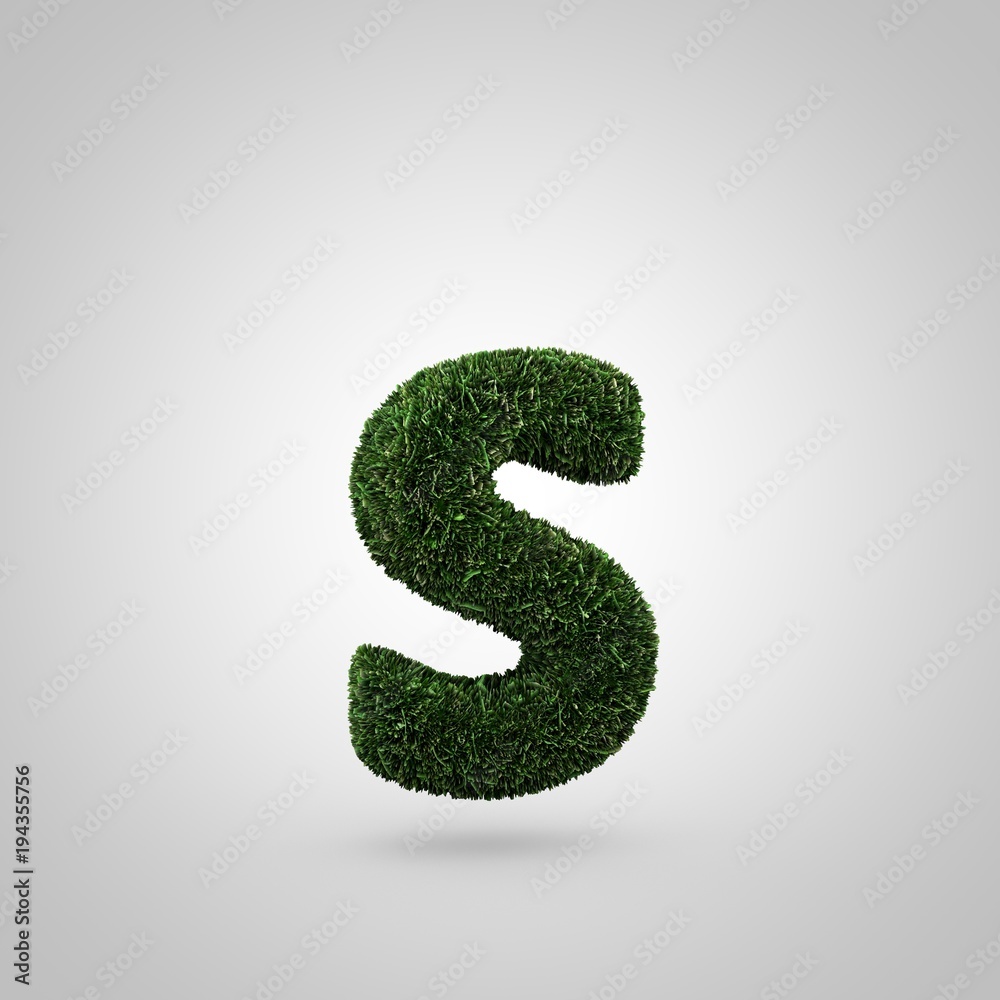 Naklejka premium Grass letter S lowercase isolated on white background