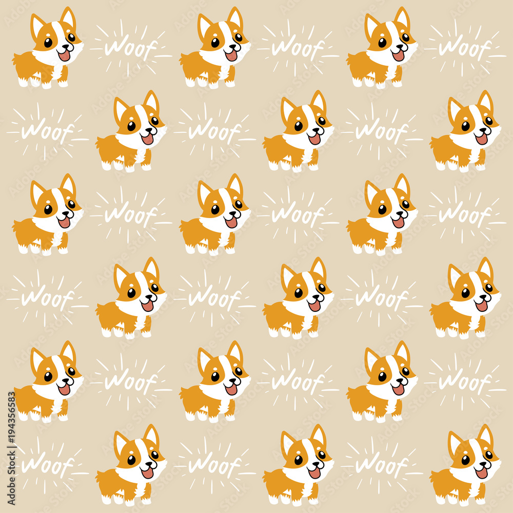 Fototapeta premium Cute cartoon character design Pembroke Welsh Corgi pattern 