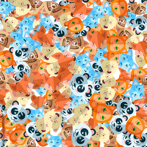 Animal vector pattern seamless background illustration. Cute cartoon texture, textile fabric print, wrapping paper, book cover, baby clothes, pajama, for kids, children. Fox,cat,dog,panda,bear,racoon
