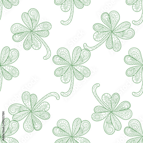 Clover  shamrock on St. Patrick s Day green seamless pattern. Hand drawn background. Vintage elements texture print  fabric  paper. Textile  book cover  web  magazine tribal motif. Irish  Asian Arabic