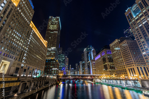Chicago downtown  illuminated view by the river © pyzata