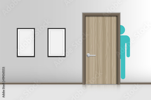 Realistic single door and interiors decorative of resting room, Indoor concept