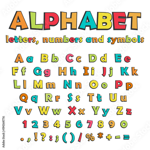Cartoon letters, numbers and symbols