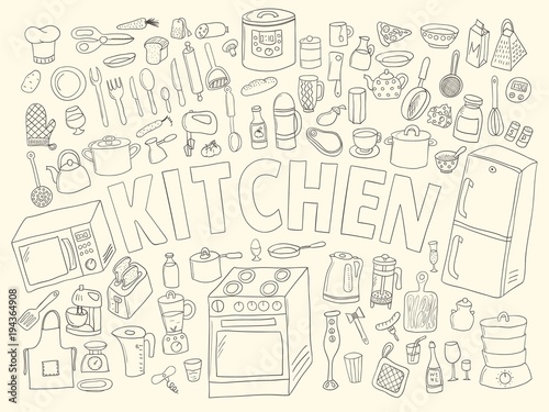 Set hand drawn icons kitchen