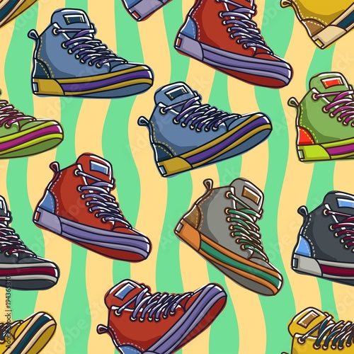 vintage retro colorful style shoes seamless pattern for background