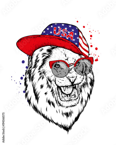 Fototapeta Naklejka Na Ścianę i Meble -  Lion in cap and glasses.