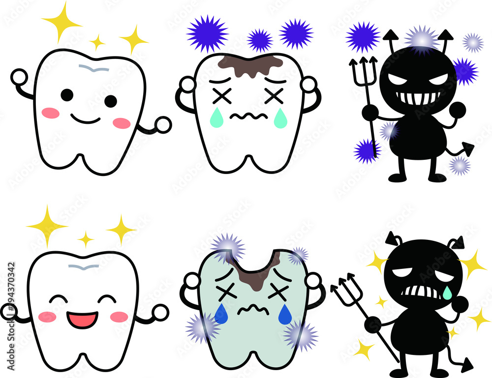 Obraz premium Tooth decay and tooth decay bacteria set
