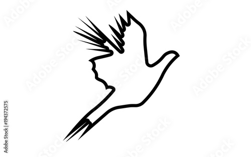 flying pheasant silhouette outline on white background