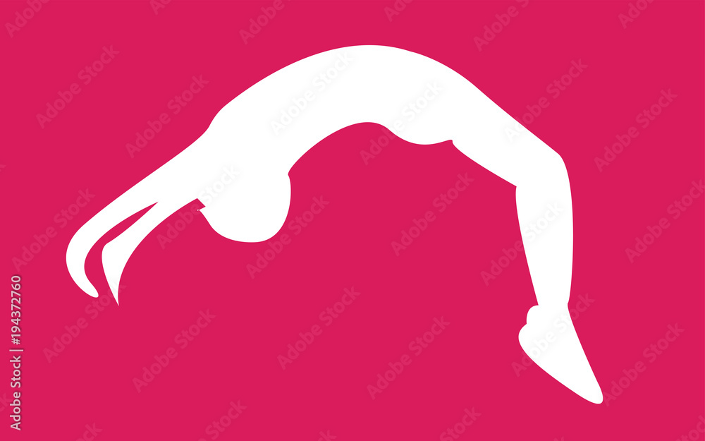 white backflip silhouette on red background white backflip silhouette on red background