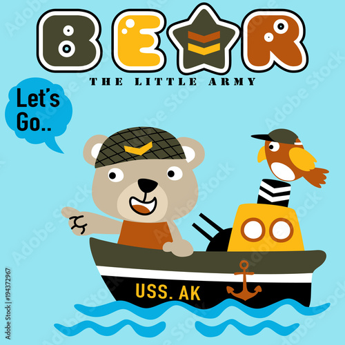 Little bear cartoon on gunboat