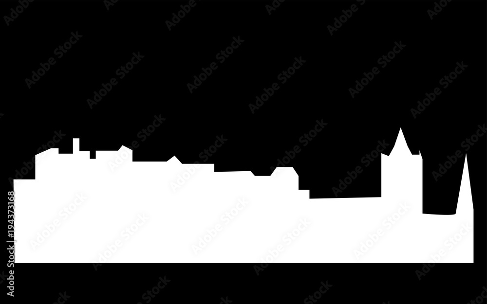 white edinburgh skyline silhouette on black background