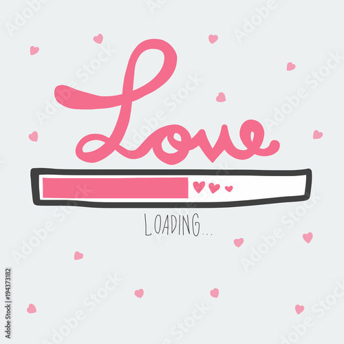 Love loading and pink hearts vector illustration doodle style