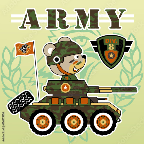 cute soldier cartoon on armored vehicle