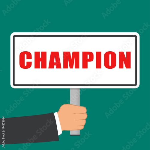 champion word sign flat concept