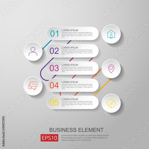 infographics timeline element with 3D paper label, integrated circles. Business concept with options for content, diagram, flowchart, steps, parts, workflow layout, chart. vector design template. photo