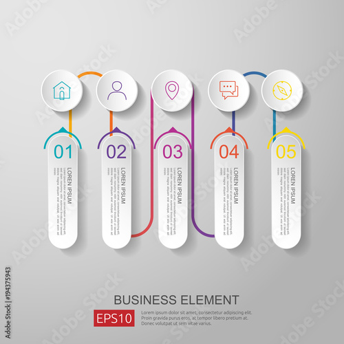 infographics timeline element with 3D paper label, integrated circles. Business concept with options for content, diagram, flowchart, steps, parts, workflow layout, chart. vector design template.